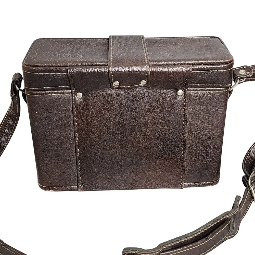 Vintage Brown Faux Leather Camera Case w/Shoulder Strap & Metal Clasps – MCM